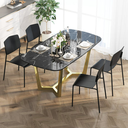 Set of 4 Dining Chair Stackable Armless Chairs with Backrest-Black-4 Pack