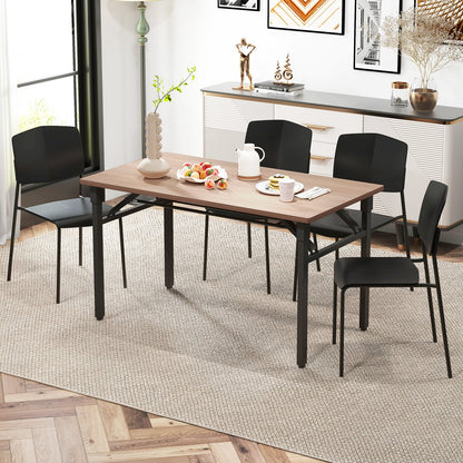Set of 4 Dining Chair Stackable Armless Chairs with Backrest-Black-4 Pack