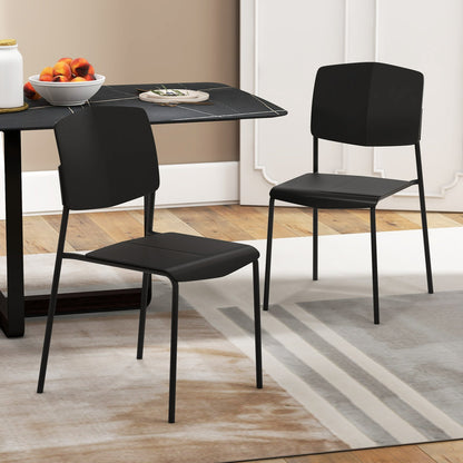 Set of 4 Dining Chair Stackable Armless Chairs with Backrest-Black-4 Pack