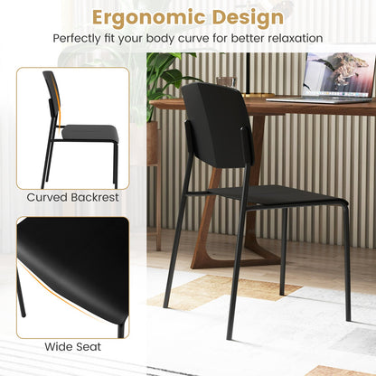 Set of 4 Dining Chair Stackable Armless Chairs with Backrest-Black-4 Pack