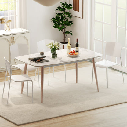 Set of 4 Dining Chair Stackable Armless Chairs with Backrest-White-4 Pack