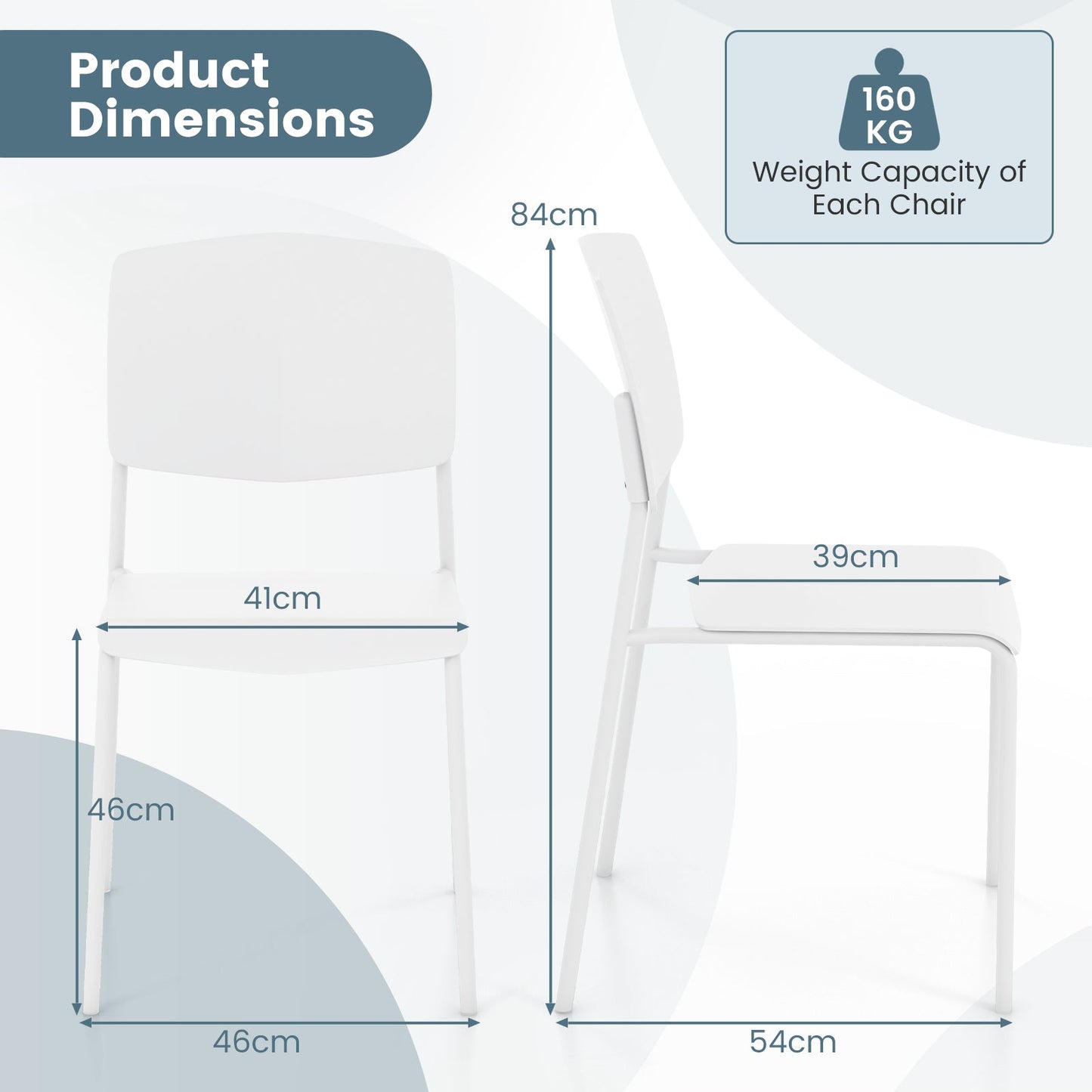 Set of 4 Dining Chair Stackable Armless Chairs with Backrest-White-4 Pack