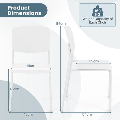 Set of 4 Dining Chair Stackable Armless Chairs with Backrest-White-4 Pack