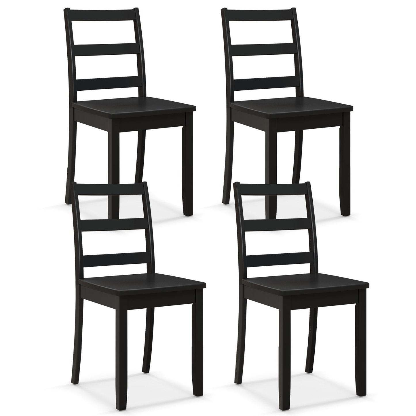 Set of 4 Dining Chairs with Back Armless Chairs with Solid Rubber Wood Legs-Black