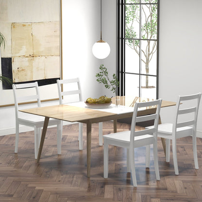 Set of 4 Dining Chairs with Back Armless Chairs with Solid Rubber Wood Legs-White