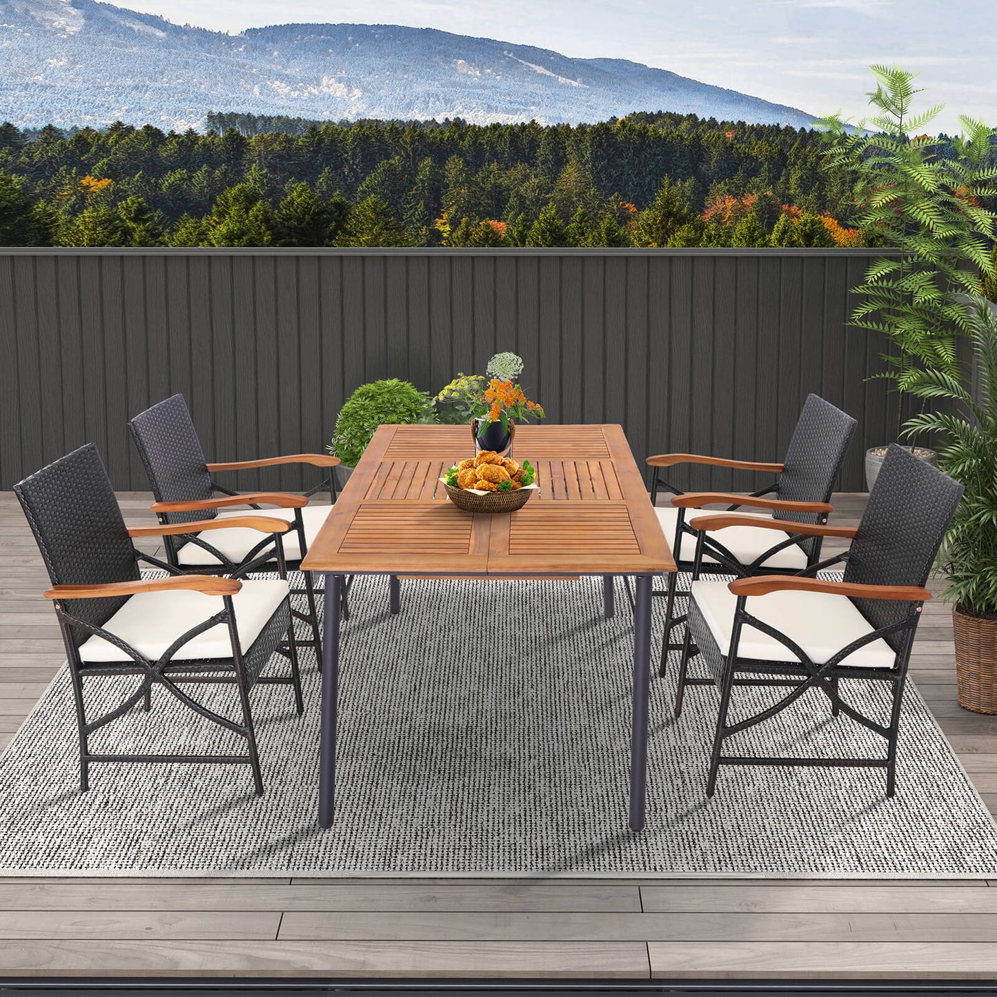 Set of 4 Patio Dining Chairs with All-Weather Wicker and Soft Zippered Cushion