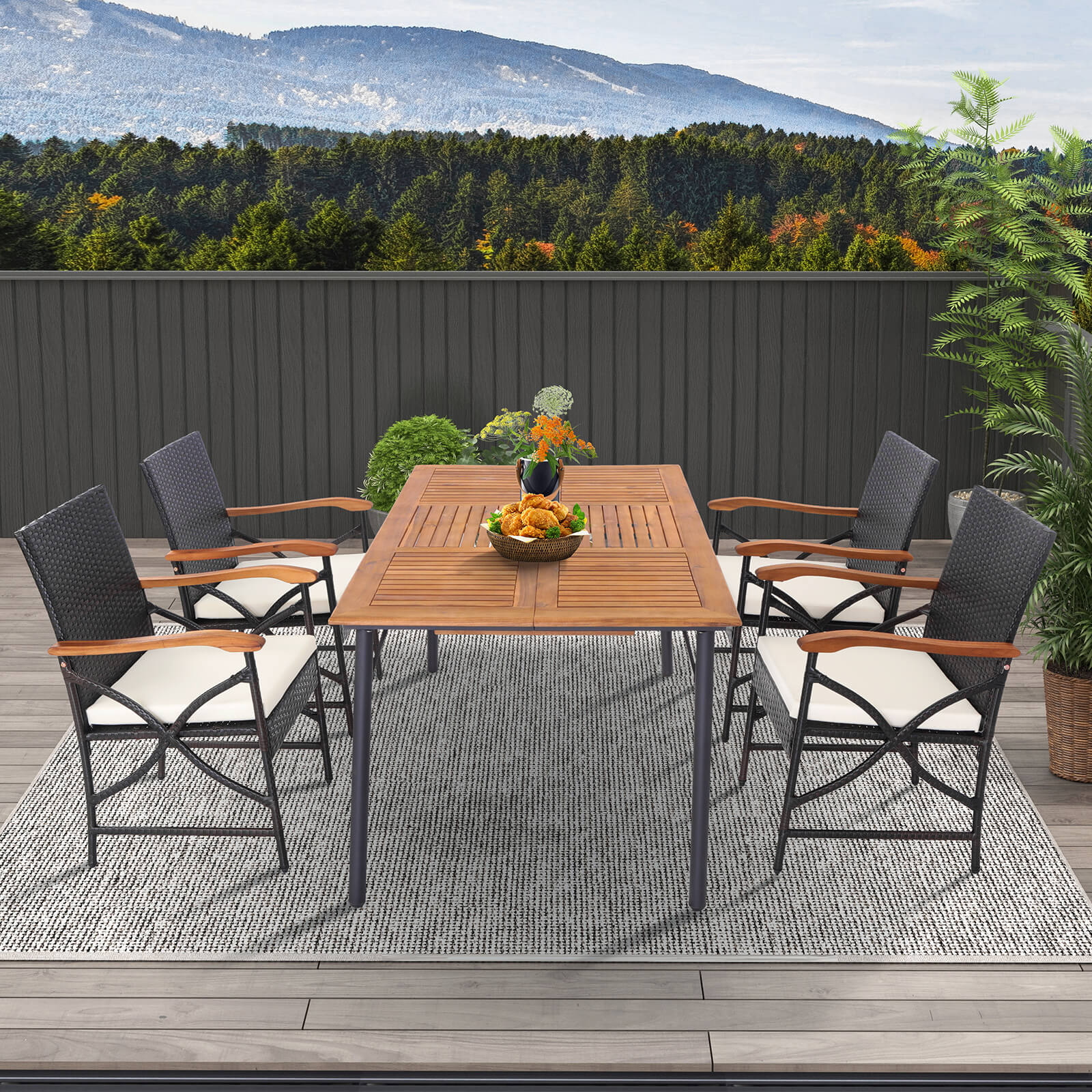 Set of 4 Patio Dining Chairs with All-Weather Wicker and Soft Zippered Cushion