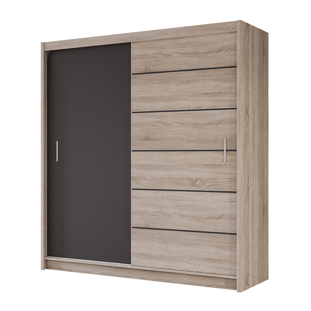 Oak Sonoma + Lava Mirrored Sliding Door Wardrobe 203cm – GRAYSON