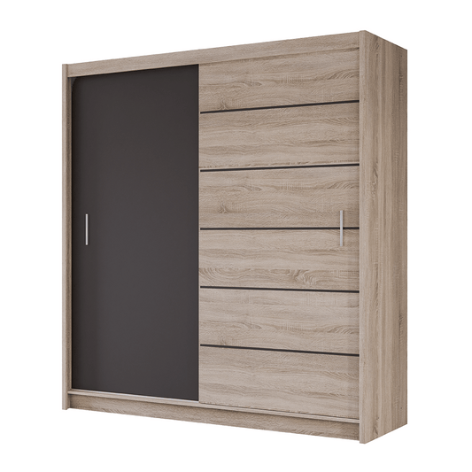 Oak Sonoma + Lava Mirrored Sliding Door Wardrobe 203cm – GRAYSON