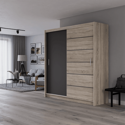 Oak Sonoma + Lava Mirrored Sliding Door Wardrobe 203cm – GRAYSON