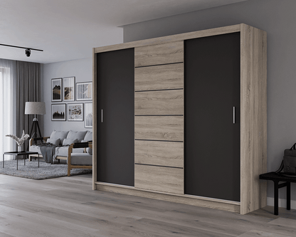 Oak Sonoma + Lava Mirrored Sliding Door Wardrobe 250cm – GRAYSON