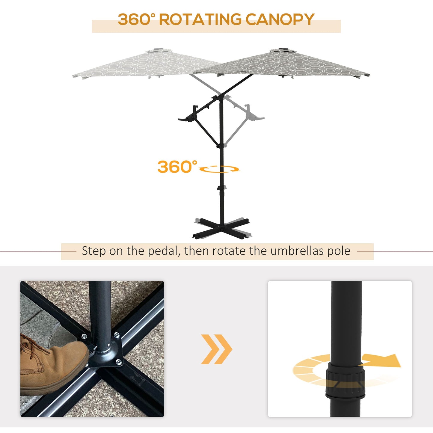 3(m) Convertible Cantilever Parasol and Centre-post Garden Parasol With Cross Base, 360° Rotation Banana Parasol with Crank Handle