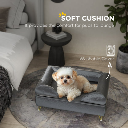 PawHut Cat Sofa Pet Couch w/ Removable Backrest, Soft Cushion, Washable Cover, for Small and Medium Sized Dogs, Grey