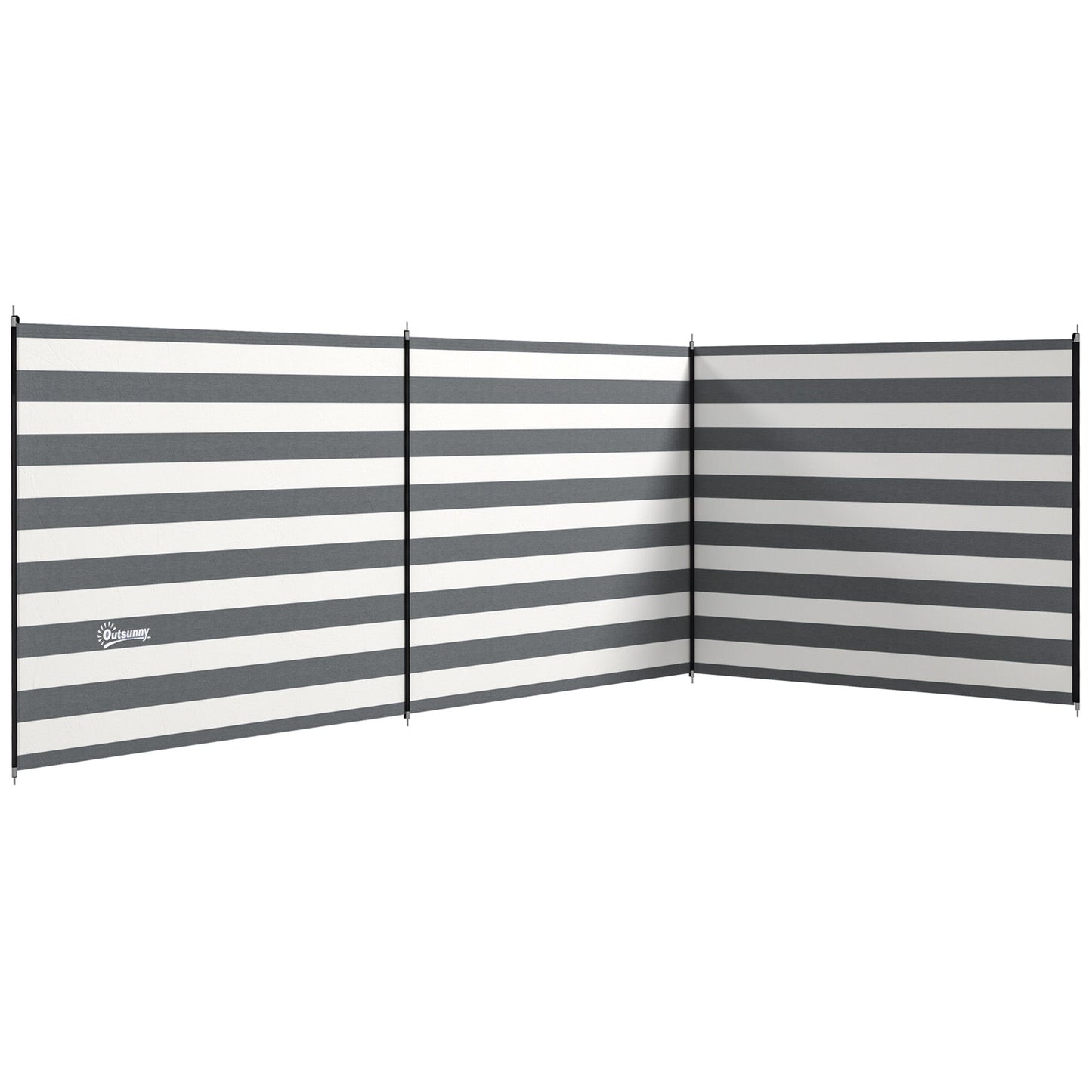 Outsunny 4 Pole Camping Windbreaks, Beach Wind Shield Shelter with Carry Bag and Steel Poles, Outdoor Caravan Privacy Shield, 540cm x 150cm, Grey and White