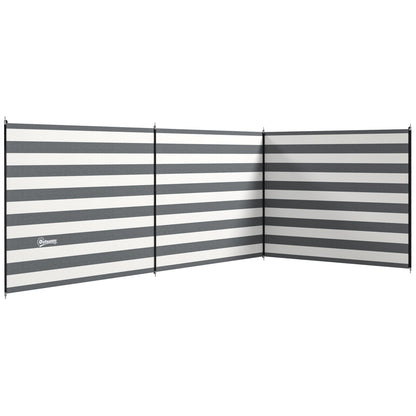 Outsunny 4 Pole Camping Windbreaks, Beach Wind Shield Shelter with Carry Bag and Steel Poles, Outdoor Caravan Privacy Shield, 540cm x 150cm, Grey and White