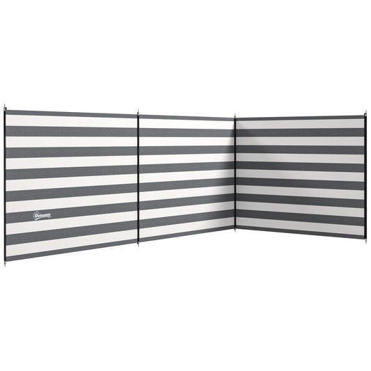 Outsunny 4 Pole Camping Windbreaks, Beach Wind Shield Shelter with Carry Bag and Steel Poles, Outdoor Caravan Privacy Shield, 540cm x 150cm, Grey and White
