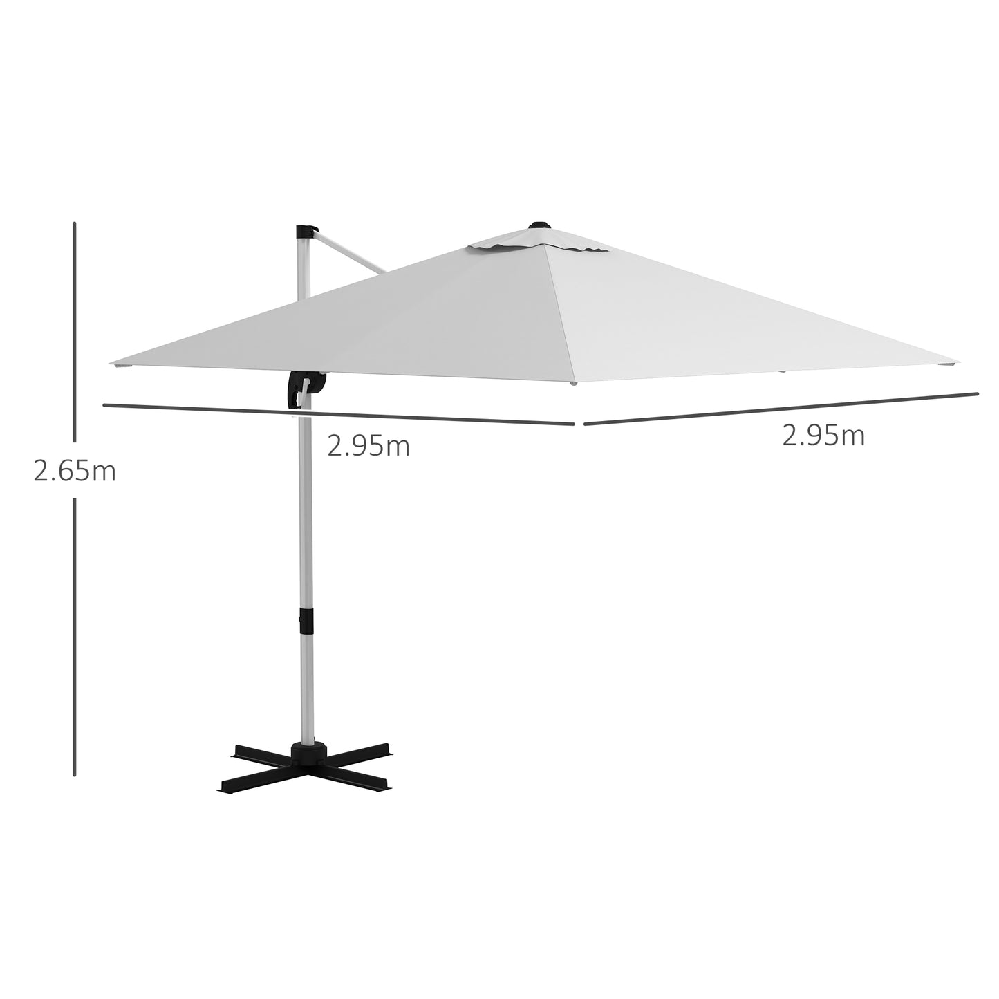 Outsunny Square Cantilever Garden Parasol, z pięciopozycyjnym baldachimem - biały
