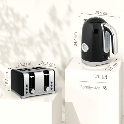 HOMCOM Retro 3000W Kettle and Toaster Set - Black