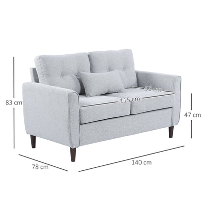 Sofa dwuosobowa HOMCOM, sofa dwuosobowa, materiał, nogi drewniane, pikowane, do salonu, jadalni, biura, jasnoszara
