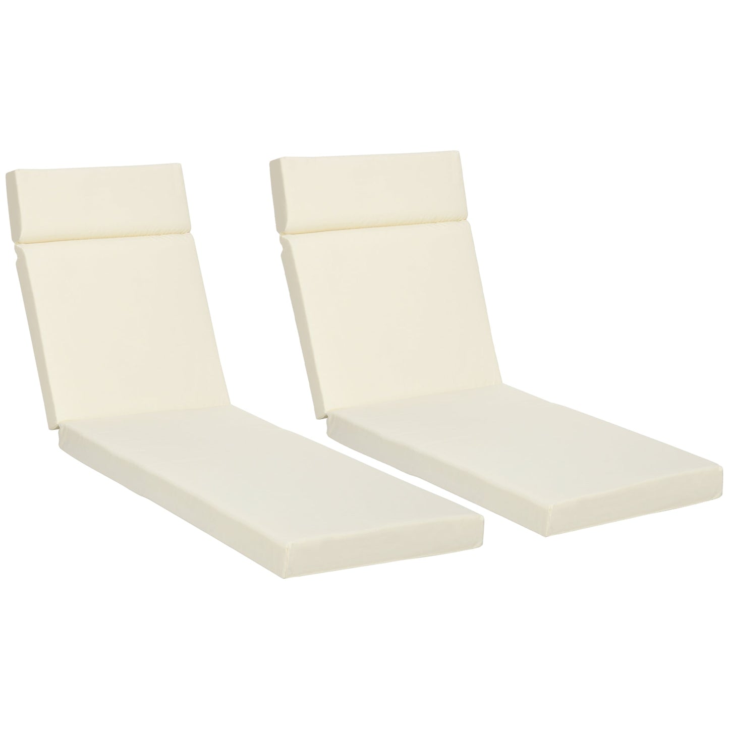 Outsunny Set of 2 Sun Lounger Cushions, Replacement Cushions for Rattan Furniture with Ties, 196 x 55 cm, Cushion ONLY, Cream White