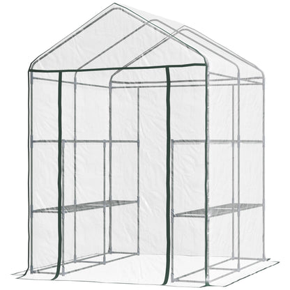 143 x 143 x 195 cm Walk-In Greenhouse 3 Tiers Portable Grow House w/ 8 Shelves, Metal Frame, PVC Film, Transparent