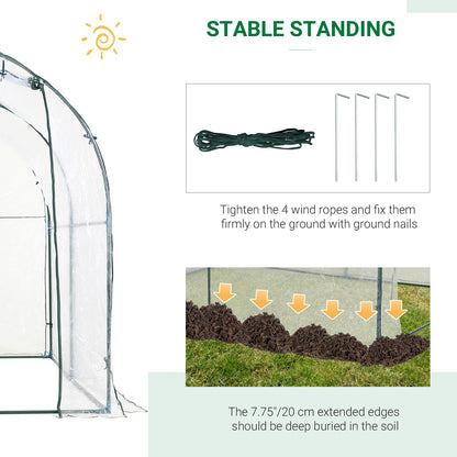 Outsunny Walk-in Polytunnel Greenhouse with Roll-up Door Transparent Tunnel Greenhouse with Steel Frame and PVC Cover, 2.5 x 2m