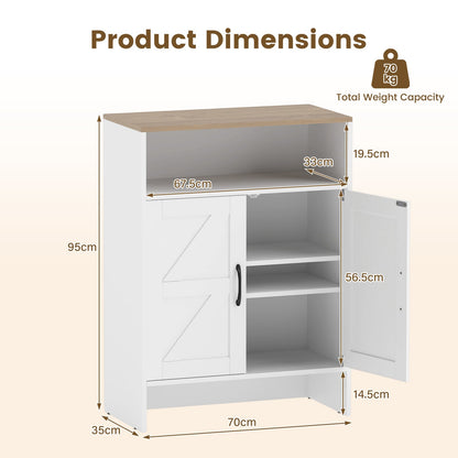 Shoe Cabinet with 2 Barn Doors and Adjustable Shelves for Entryway-White