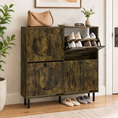 Shoe Storage Cabinet with 4 Flip Drawers for Entryway-Rustic Brown