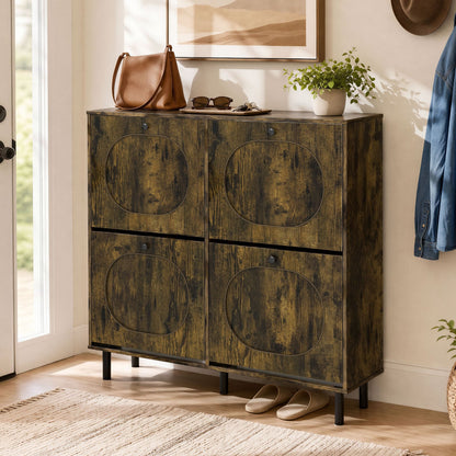 Shoe Storage Cabinet with 4 Flip Drawers for Entryway-Rustic Brown
