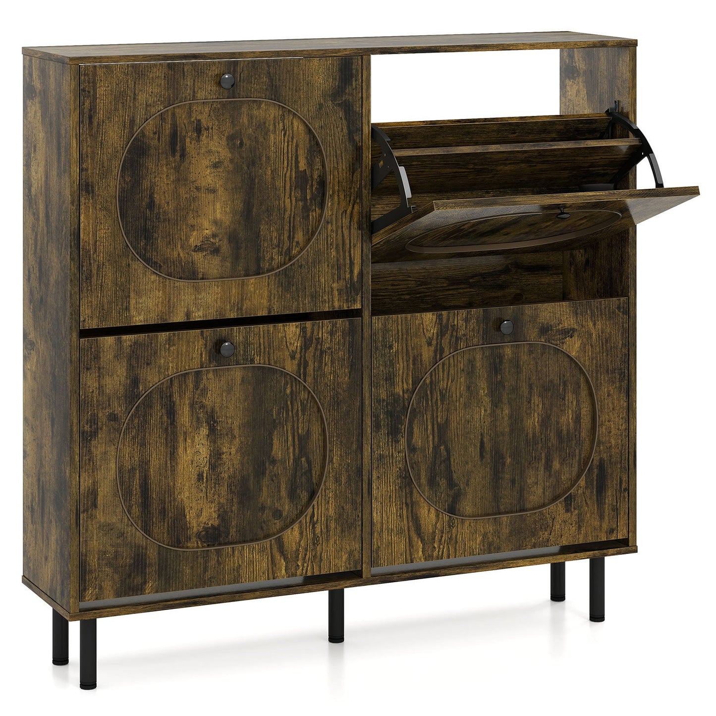 Shoe Storage Cabinet with 4 Flip Drawers for Entryway-Rustic Brown