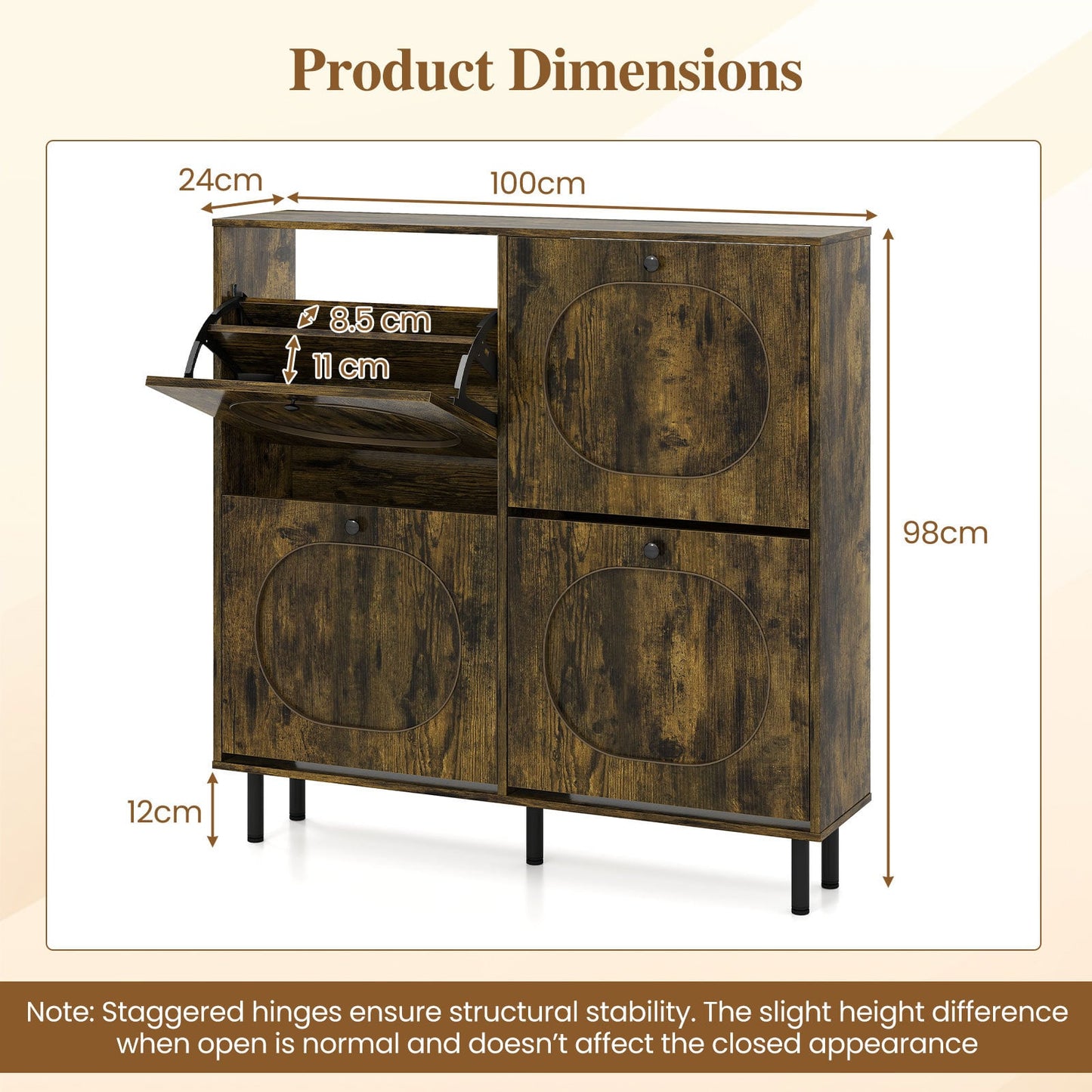 Shoe Storage Cabinet with 4 Flip Drawers for Entryway-Rustic Brown
