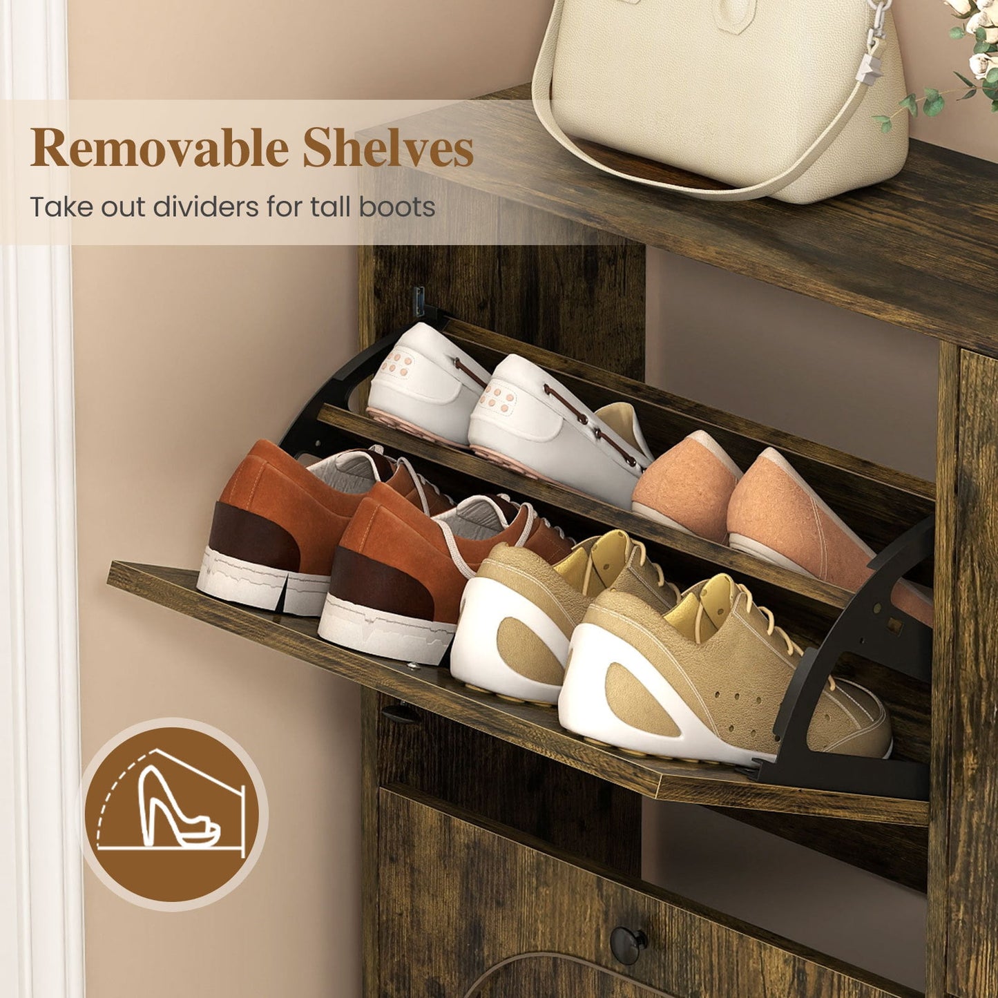 Shoe Storage Cabinet with 4 Flip Drawers for Entryway-Rustic Brown