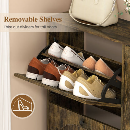 Shoe Storage Cabinet with 4 Flip Drawers for Entryway-Rustic Brown
