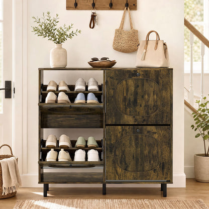 Shoe Storage Cabinet with 4 Flip Drawers for Entryway-Rustic Brown