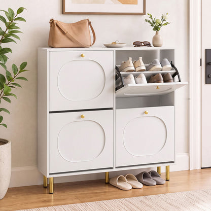 Shoe Storage Cabinet with 4 Flip Drawers for Entryway-White