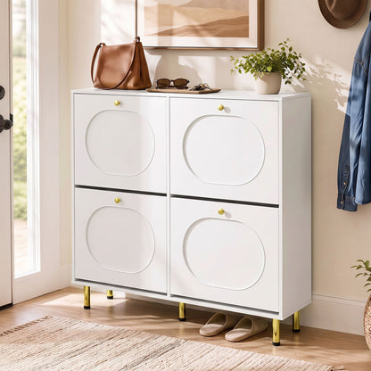 Shoe Storage Cabinet with 4 Flip Drawers for Entryway-White