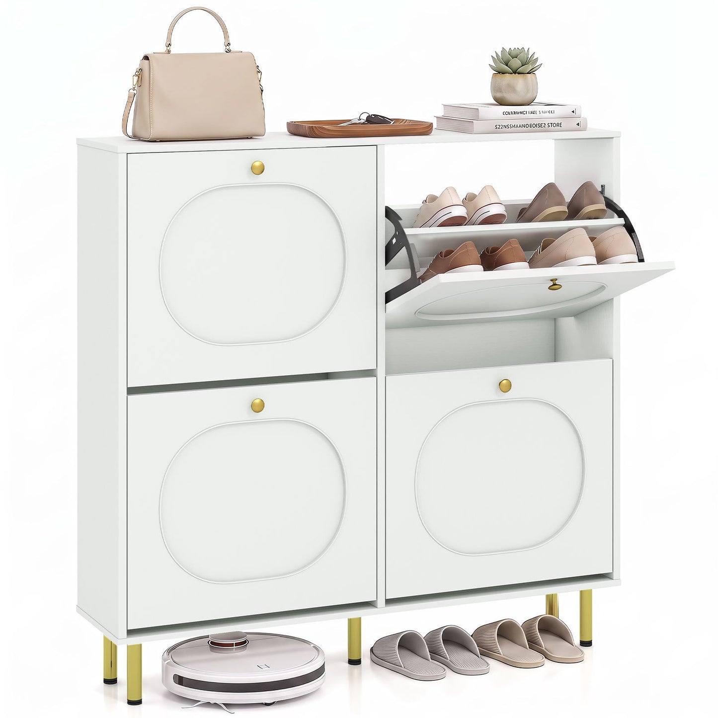Shoe Storage Cabinet with 4 Flip Drawers for Entryway-White