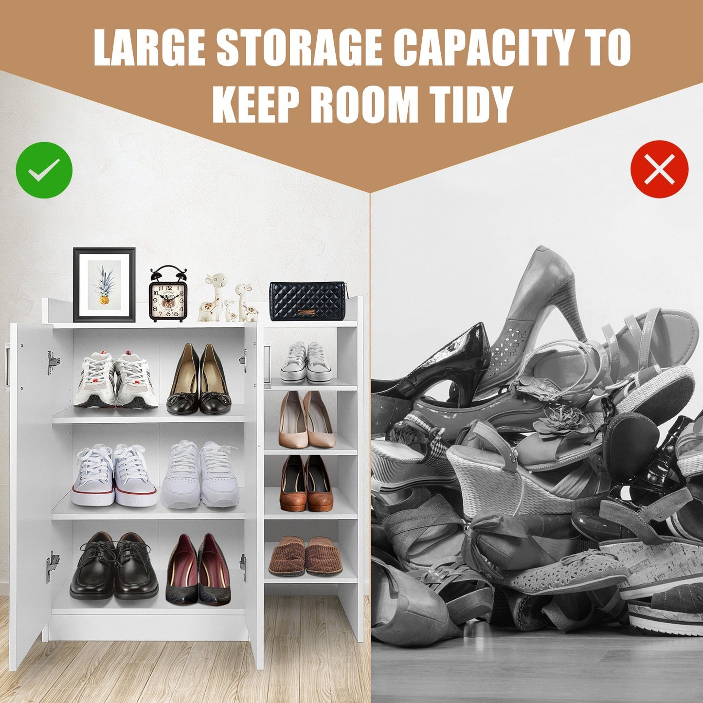 Freestanding Shoe Rack Storage Organizer with Adjustable Shelves-White