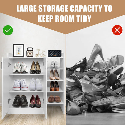 Freestanding Shoe Rack Storage Organizer with Adjustable Shelves-White