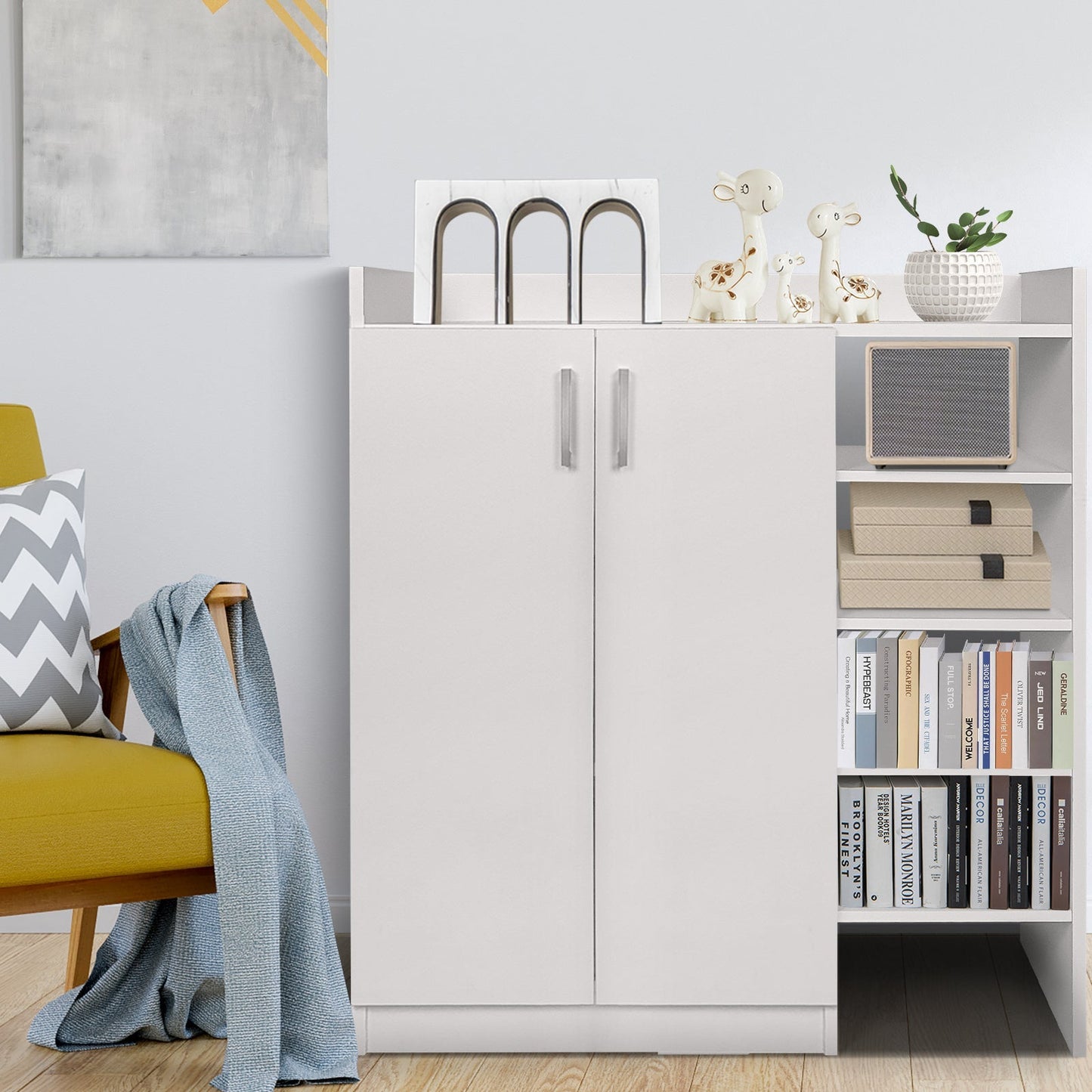 Freestanding Shoe Rack Storage Organizer with Adjustable Shelves-White