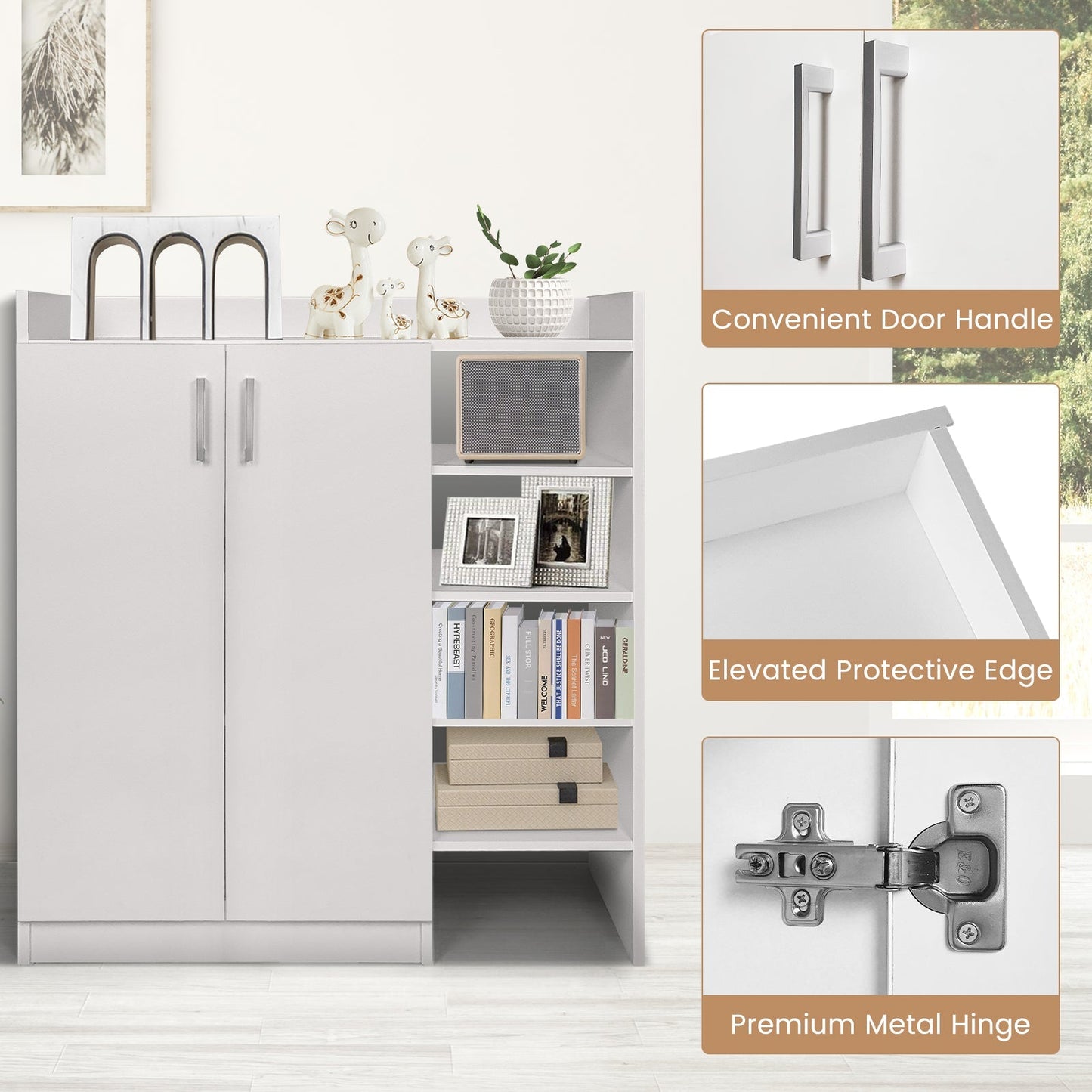 Freestanding Shoe Rack Storage Organizer with Adjustable Shelves-White