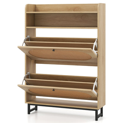 Shoe Cabinet wIth 2 Flip Drawers Freestanding Shoe Organizer Rustic Shoe Storage Cabinet-Natural