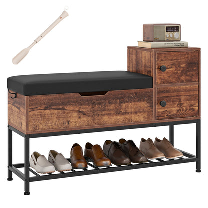 Shoe Entryway Bench with Flip Top Box and 2 Door Cabinets-Coffee