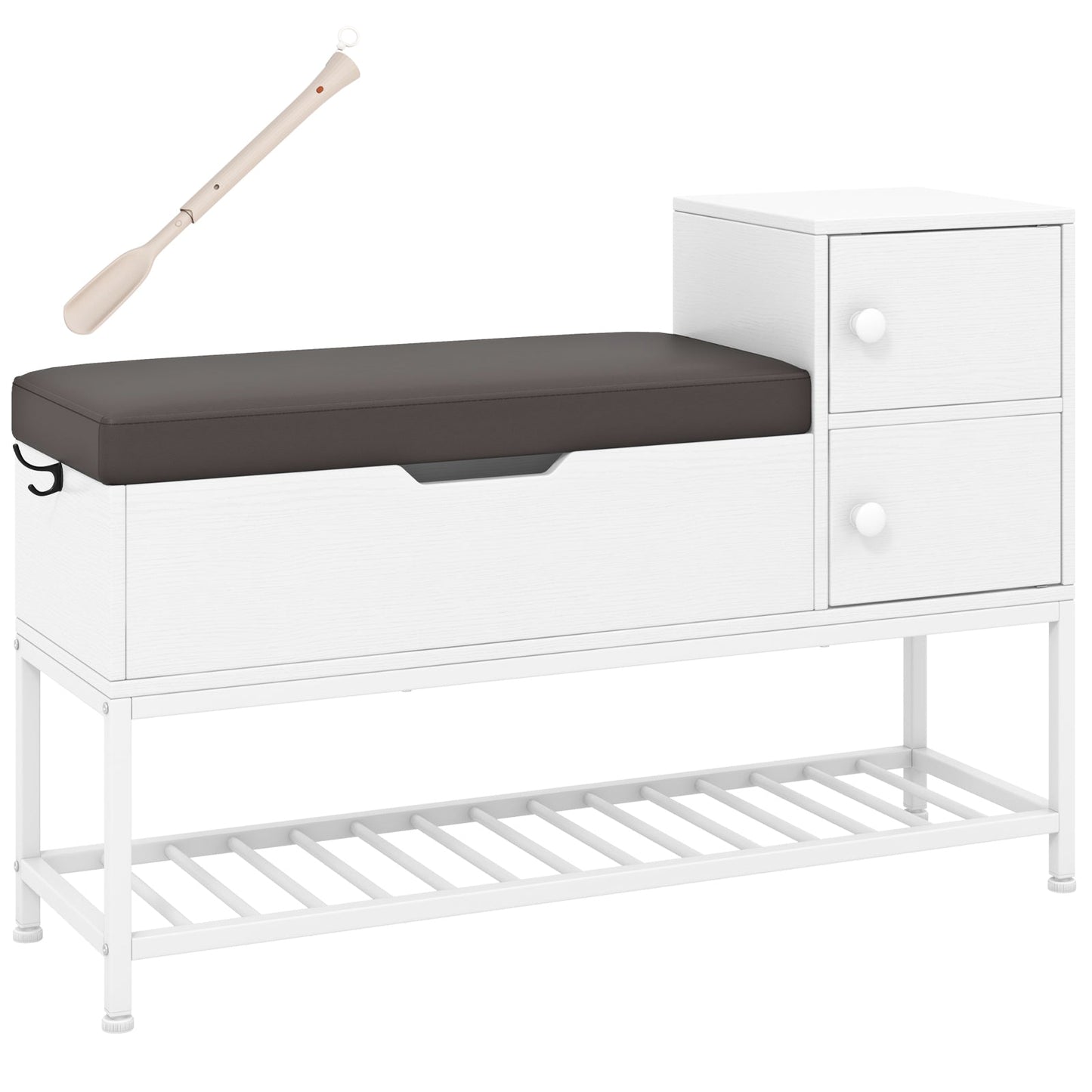 Shoe Entryway Bench with Flip Top Box and 2 Door Cabinets-White