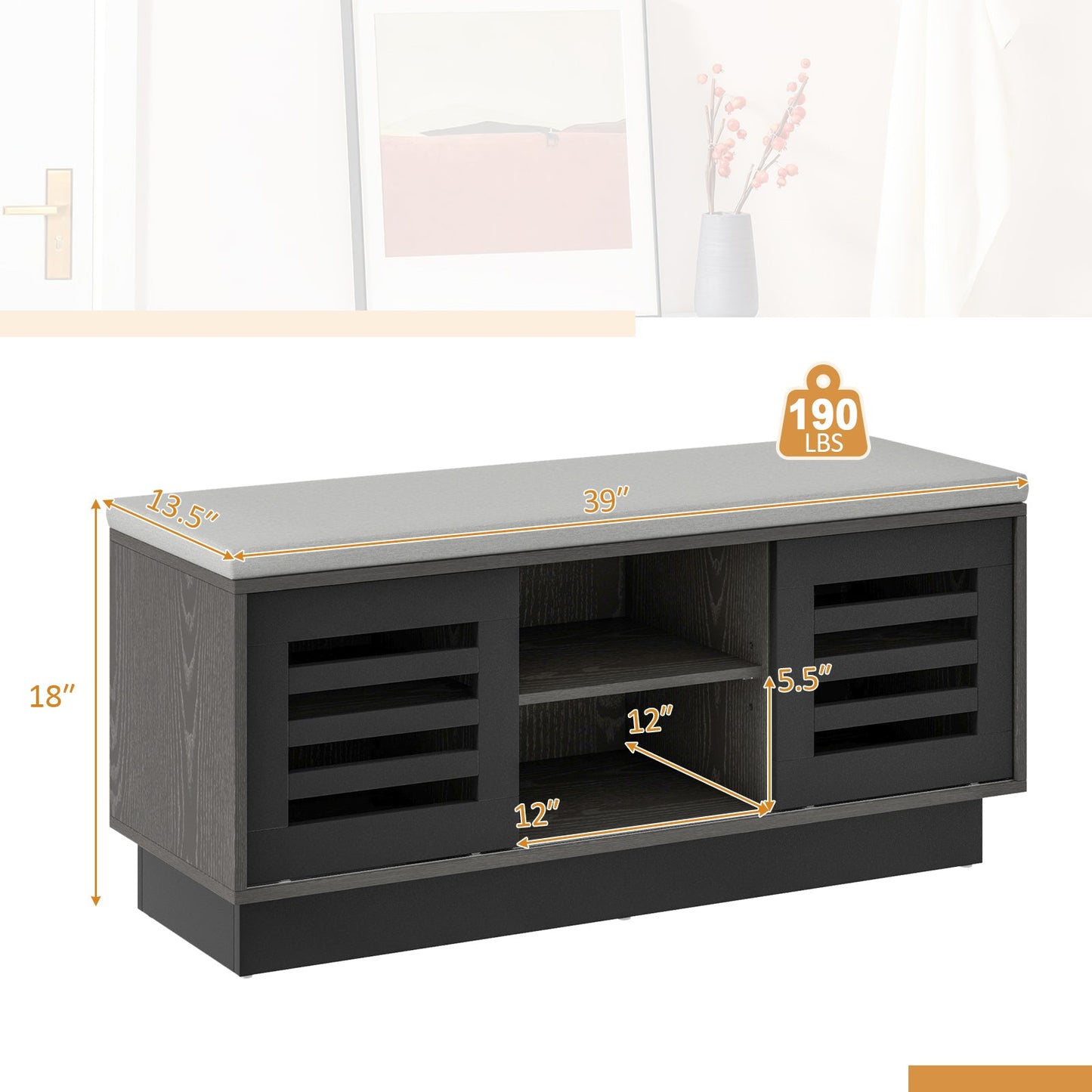 Shoe Bench with 6 Storage Compartments and 3 Adjustable Shelves-Gray