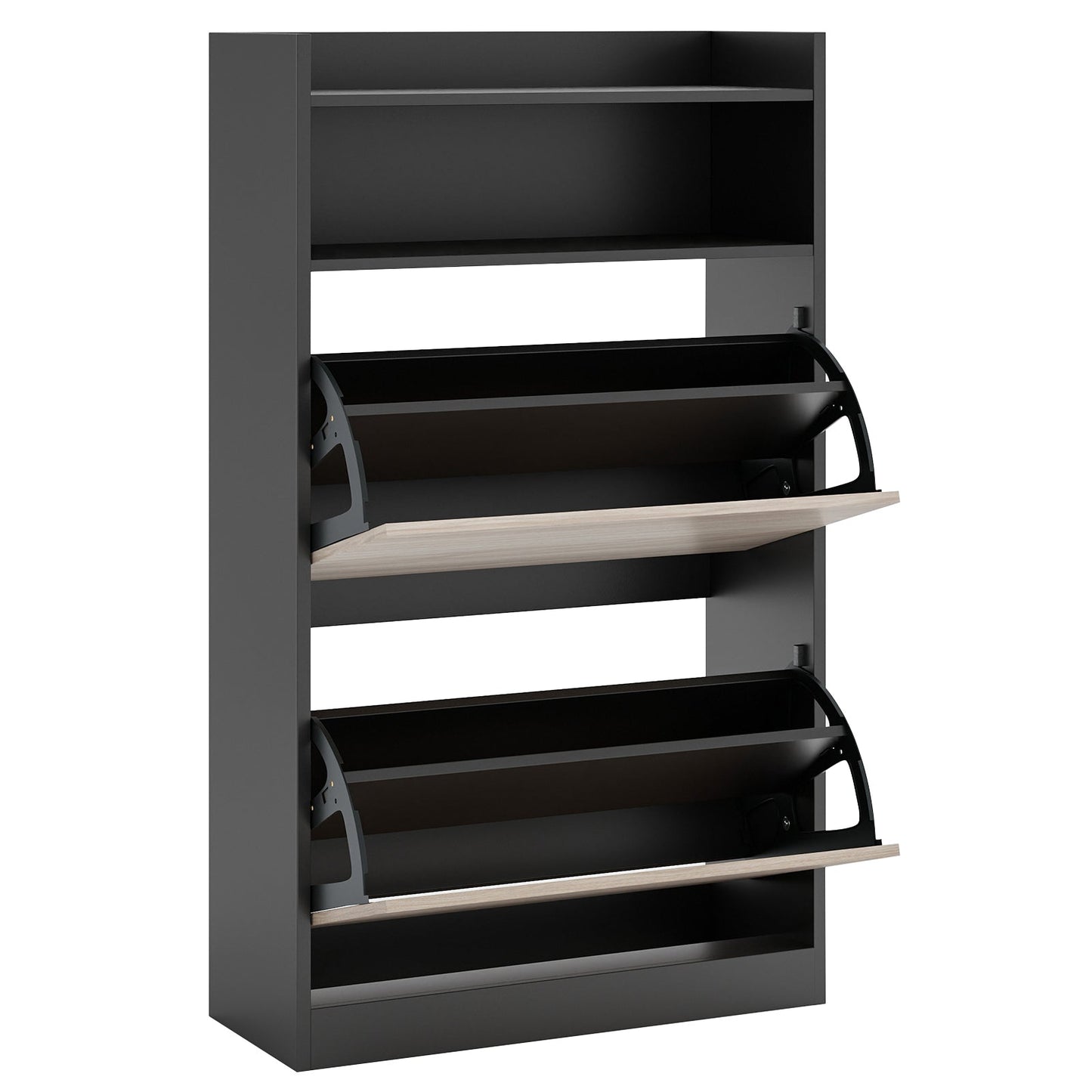 Shoe Storage Cabinet with 2 Flip Drawers and Open Storage-Black