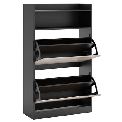 Shoe Storage Cabinet with 2 Flip Drawers and Open Storage-Black