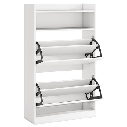 Shoe Storage Cabinet with 2 Flip Drawers and Open Storage-White