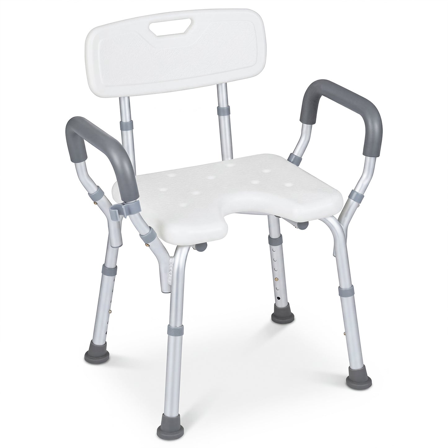 Shower Chair Height Adjustable with Backrest and Padded Armrests-Silver