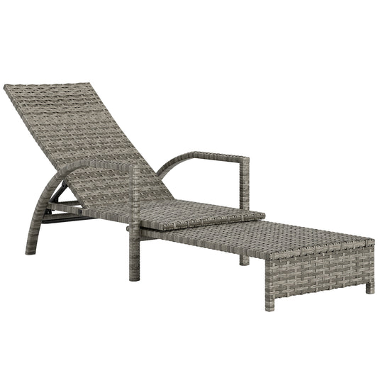 Leżanka Outsunny Reclining Rattan z wysuwanym podnóżkiem - Szara